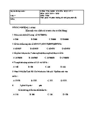 Bài kiểm tra Giữa học kỳ II môn Toán và Tiếng Việt Lớp 4 - Năm học 2019-2020